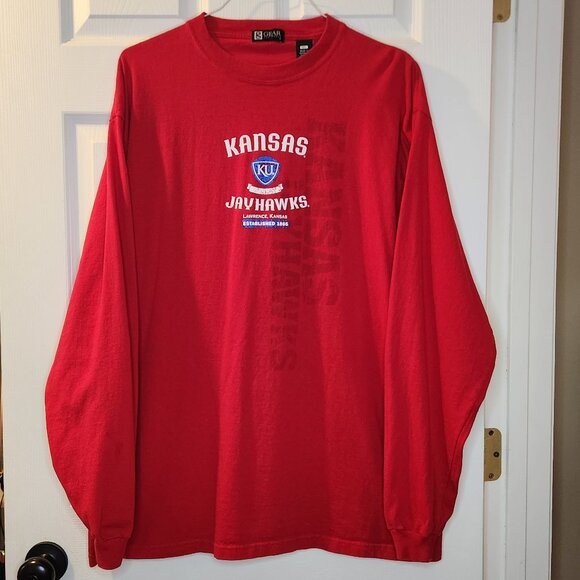 Kansas Jayhawks KU Red Mens Long Sleeve Tee - Picture 1 of 7